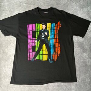 Vintage 90s Elvis Presley Jailhouse Rock T Shirt‎ Mens XL Black Neon Graphic